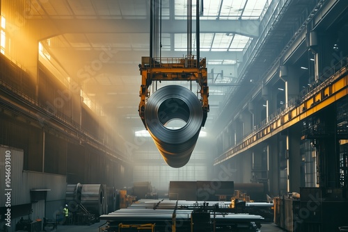 Steel Coil Handling in Industrial Warehouse - Metal Manufacturing Facility