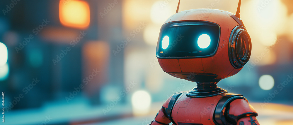 Closeup of a Red Robot in an Urban Setting