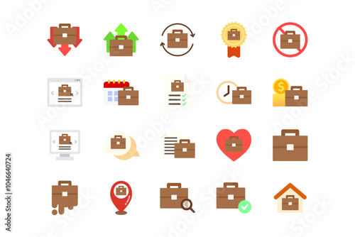 Employment icon set. Business, recruitment, career development, job seeking, salary, work schedule concepts. Flat vector design isolated illustration.