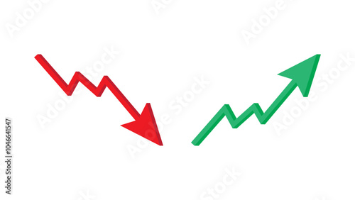 3D red and green arrow going up and down