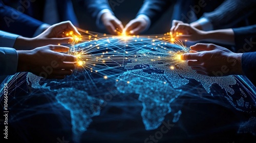 A vast digital network spanning globally, connecting world business platforms for international networking and collaboration in the modern digital age, perfect for professional growth and global oppor