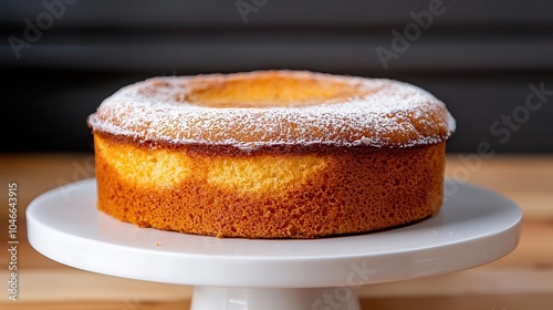 Delicious cake on a white pedestal, beautifully decorated.