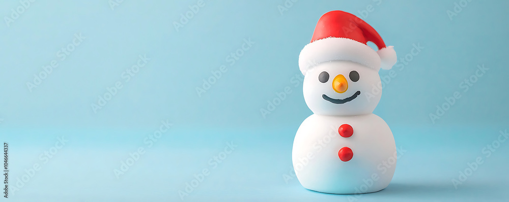 A charming snowman decoration placed on artificial snow with a soft blue background. A charming snowman decoration placed on artificial snow with a soft blue background.