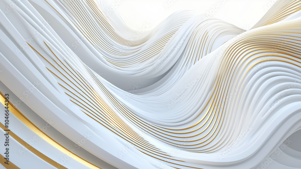 Obraz premium astarte.ai: 3D Render of White and Gold Flowing Abstract Waves