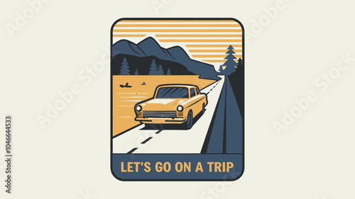 Stylized Travel Logo with Mountains, Water, and Trees for Adventure Branding
