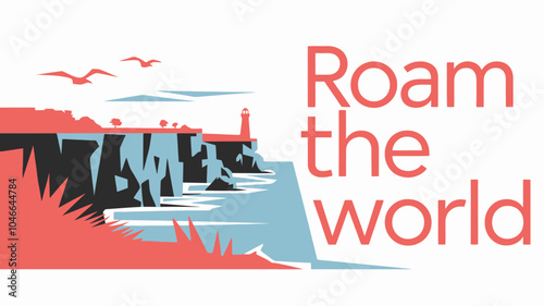 Stylized Travel Logo with Mountains, Water, and Trees for Adventure Branding
