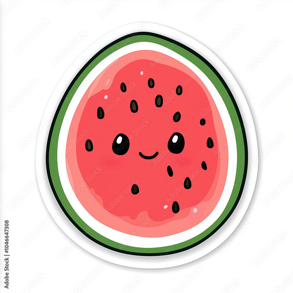 Fun and simple watermelon illustration with a cute expression, ideal for digital stickers and summer-themed art.