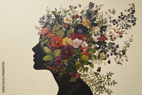 Silhouette of woman with floral mind representation