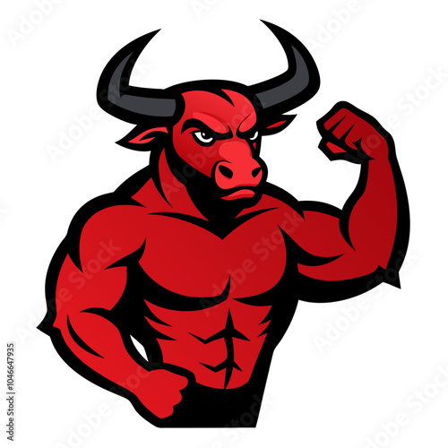 Bull mascot logo, muscular with horns forward