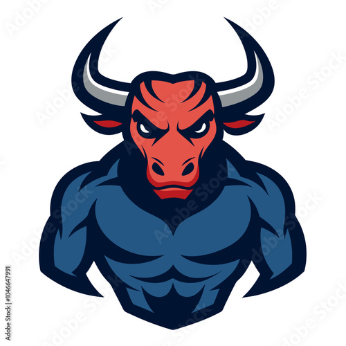 Bull mascot logo, muscular with horns forward