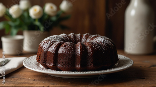 Delicious homemade chocolate bundt cake photo