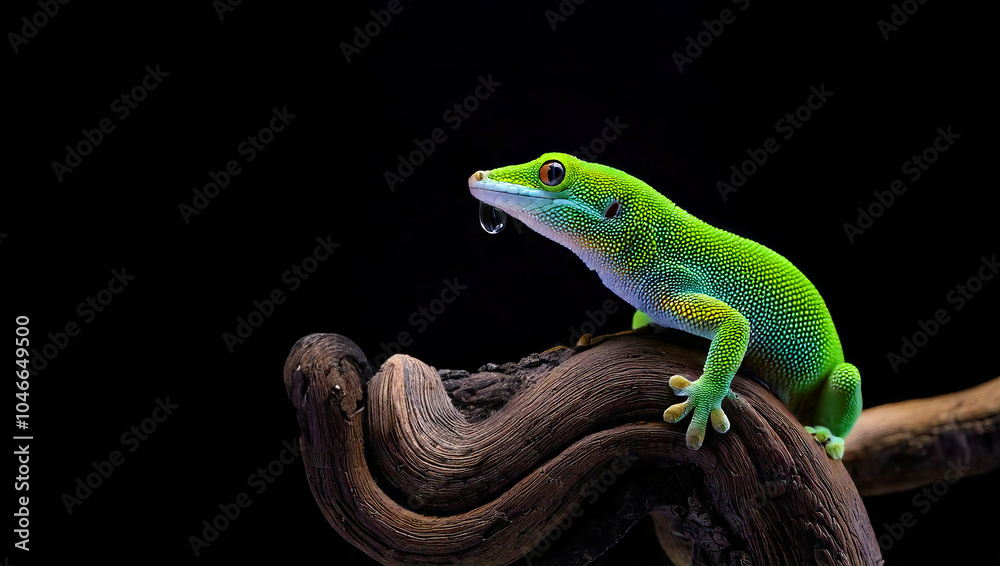Fototapeta premium green Chameleon Lizard sitting in flower branch