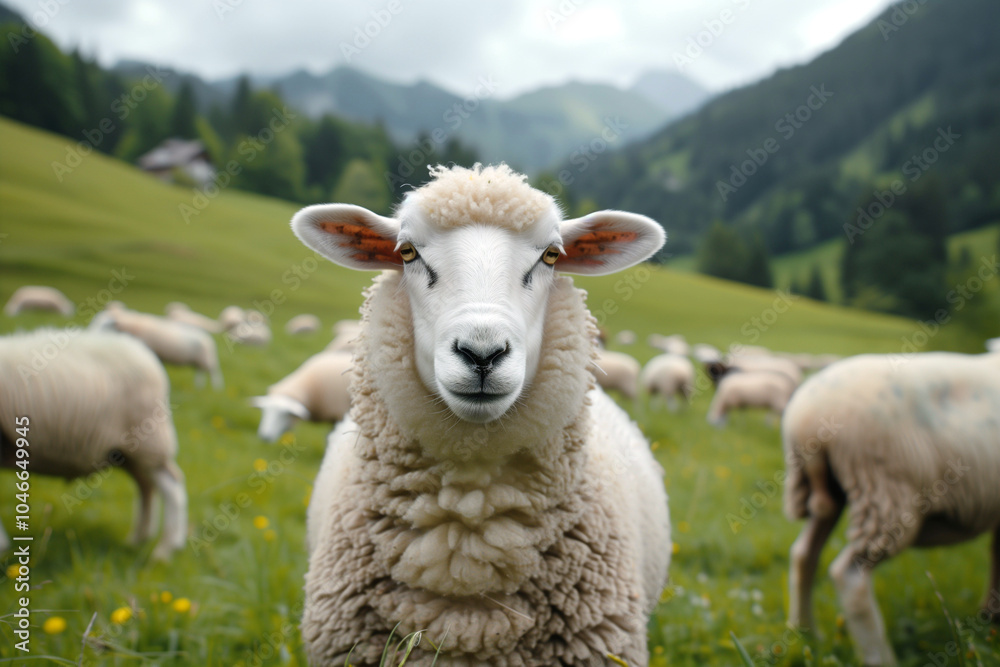 Obraz premium sheep on a green meadow
