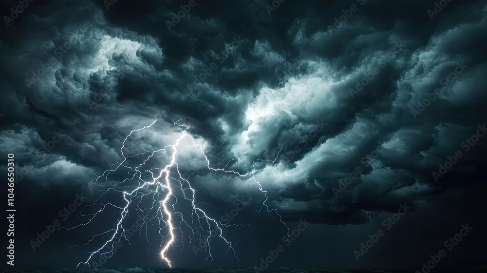 Dramatic lightning illuminating dark storm clouds.