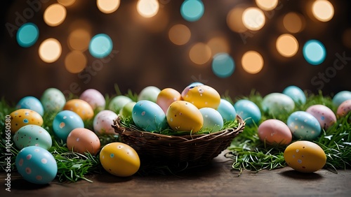 easter eggs in a nest photo