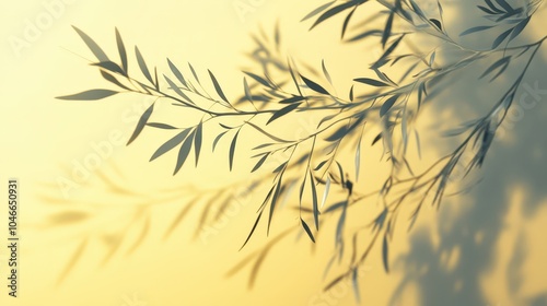 Soft flowing leaves on pale yellow background for elegant design.