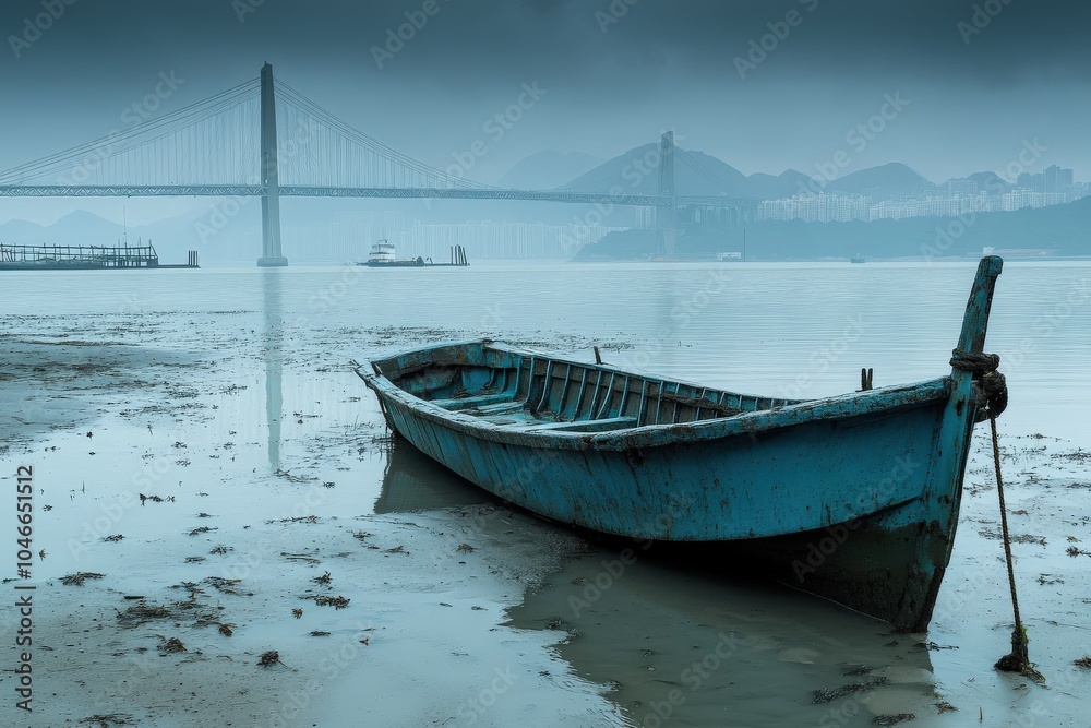 Western Border: Abandoned Fishing Boat on Hong Kong Coastline Western Border: Abandoned Fishing Boat on Hong Kong Coastline