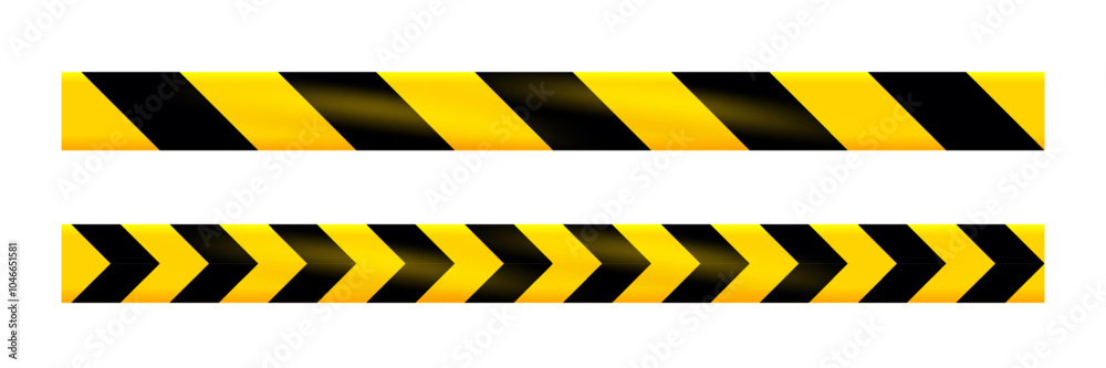 Caution warning tapes. Danger tapes with diagonal yellow-black strips for construction, crime scene or danger zone. Warning ribbons isolated on white background. Realistic vector. Caution warning tapes. Danger tapes with diagonal yellow-black strips for construction, crime scene or danger zone. Warning ribbons isolated on white background. Realistic vector.