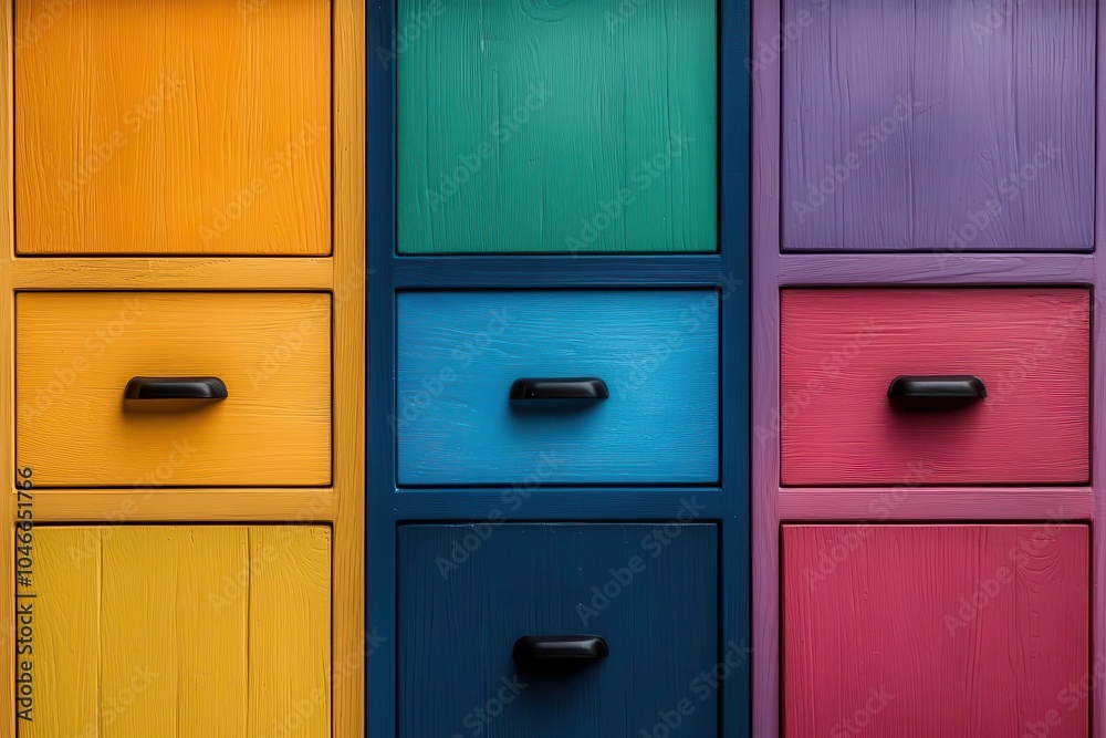 Vibrant colored drawers in a stylish design, white isolate background Vibrant colored drawers in a stylish design, white isolate background