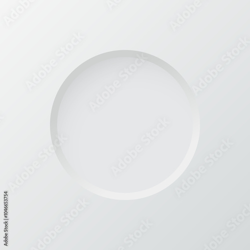 3d wall niche. Empty white round shelf. Circular inside frame. Display stand, showcase mockup. Showroom, gallery, studio or shop product presentation. Realistic vector illustration.