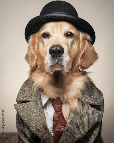  Golden retriever con traje vintage