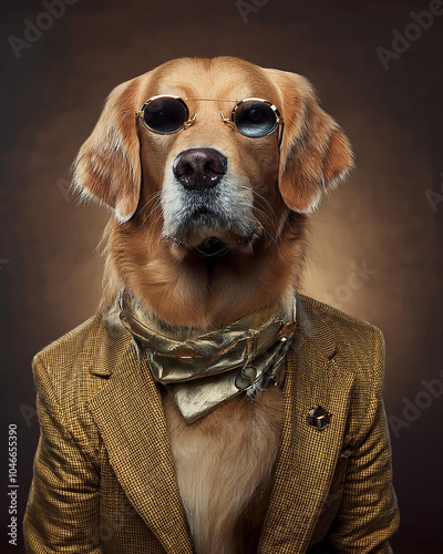  Golden retriever con traje vintage