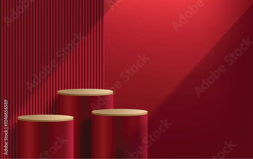 Abstract luxury stand pedestal podium 3D cylinder design. Minimal studio showroom concept presentation for products display, fashion showcase, banner cosmetic, promotion. Vector geometric forms
