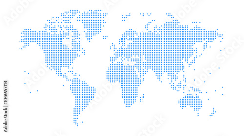Dotted Halftone World map on white background, vector illustration