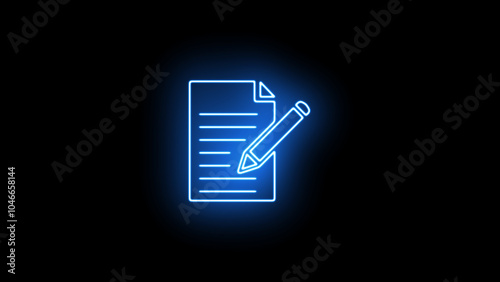 Paper documents icon. neon documents on black background. Comprehensive Icon Set for Document, Notepad, and Office Applications: Forms, Reports, Surveys, Contracts & More with Clean Linework, Editable