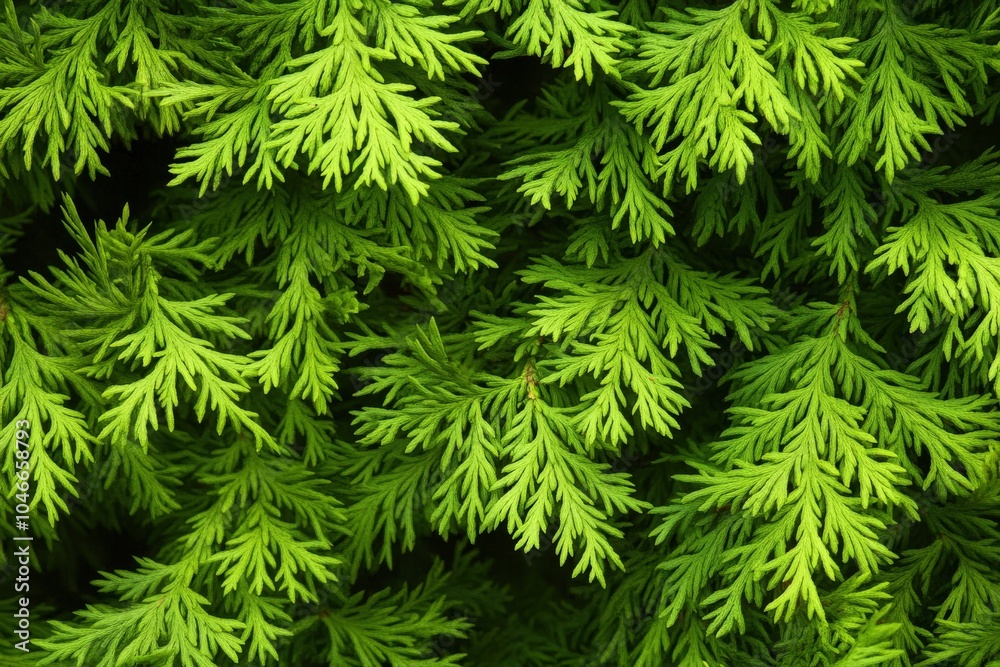 Cryptomeria Japonica Branches. Fresh Evergreen Cedar Tree Branch Closeup in Forest Environment Cryptomeria Japonica Branches. Fresh Evergreen Cedar Tree Branch Closeup in Forest Environment