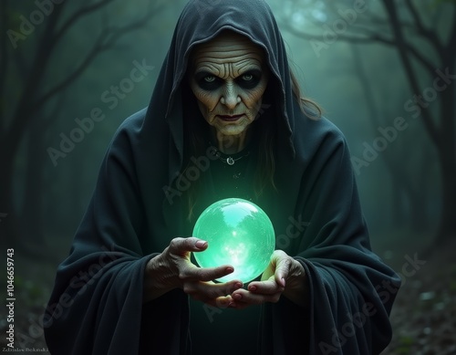 Old ugly witch and magic cr...