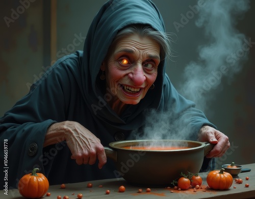 Old ugly witch making a pot...