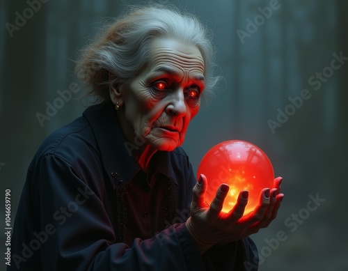Old ugly witch and magic cr...