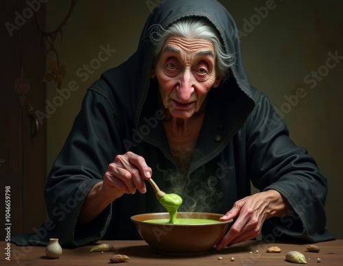 Old ugly witch making a pot...