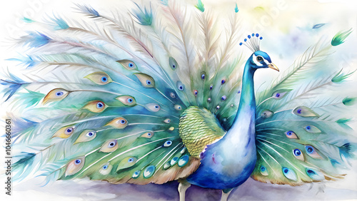 Wallpaper Mural Watercolor Peacock with Vibrant Feathers. Perfect for: Spring, Nature Torontodigital.ca