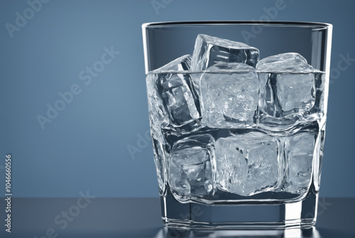 Refreshing water with ice cubes in a glass