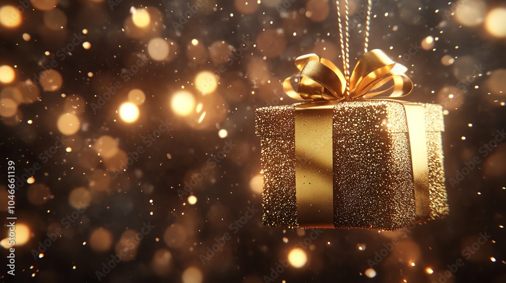 Gift box with golden bow, festive background Gift box with golden bow, festive background