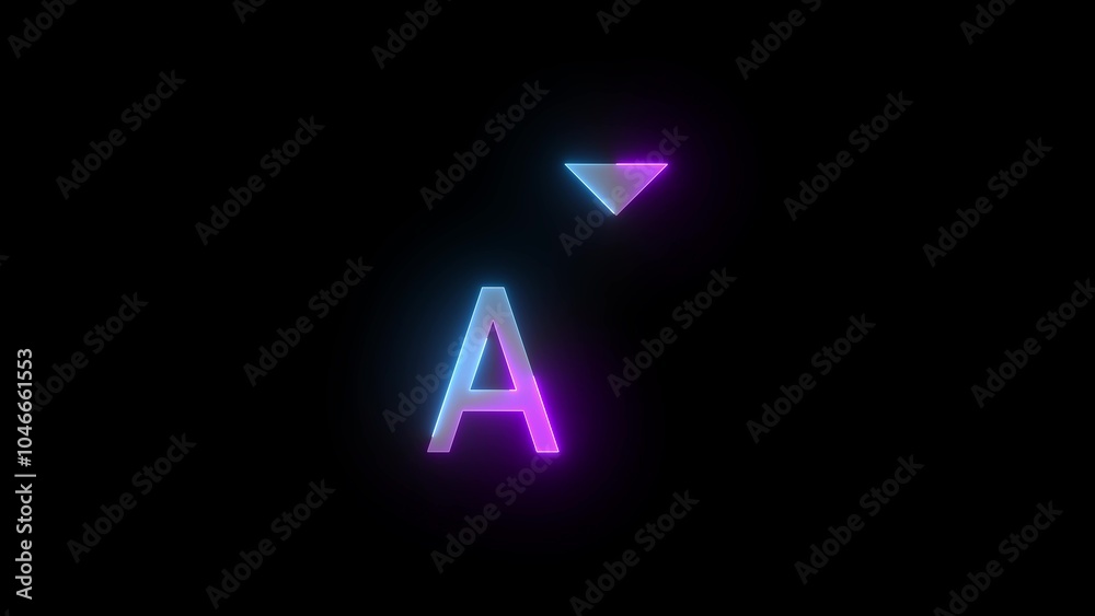 Neon symbol icon, Neon font decrease icon cyan purple color glowing black background Neon symbol icon, Neon font decrease icon cyan purple color glowing black background