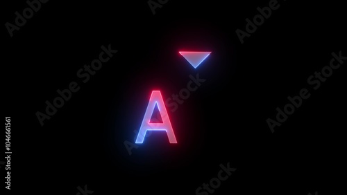 Neon symbol icon, Neon font decrease icon blue red color glowing black background