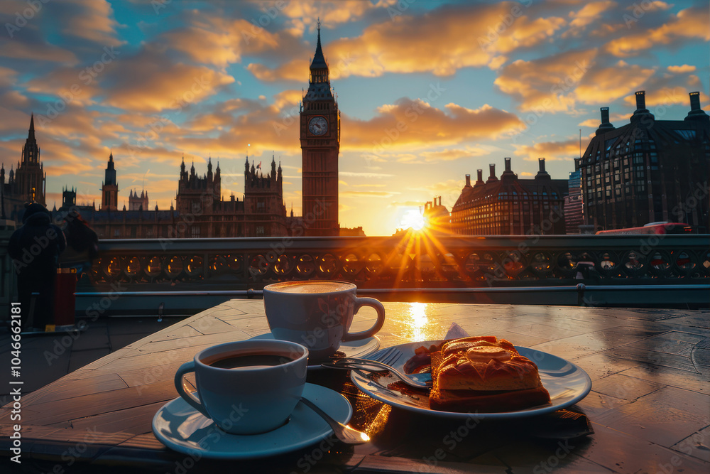Enjoying a Morning Breakfast With Coffee Beside Big Ben at Sunrise