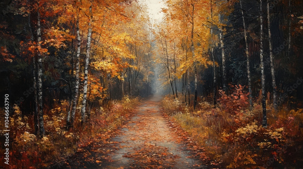 Obraz premium Autumn trail through woods