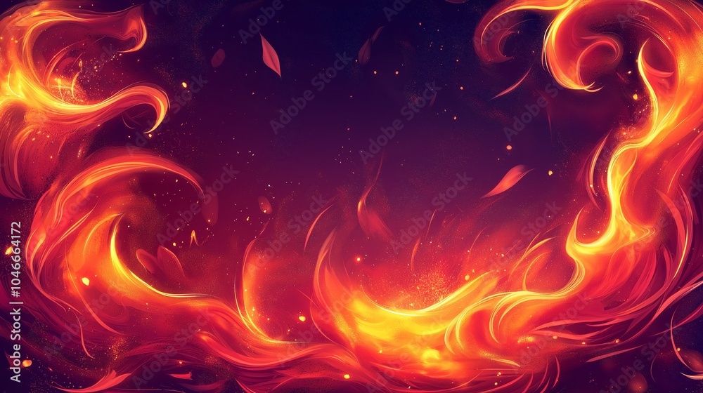 Fototapeta premium Stylized digital illustration of swirling flames on a dark background