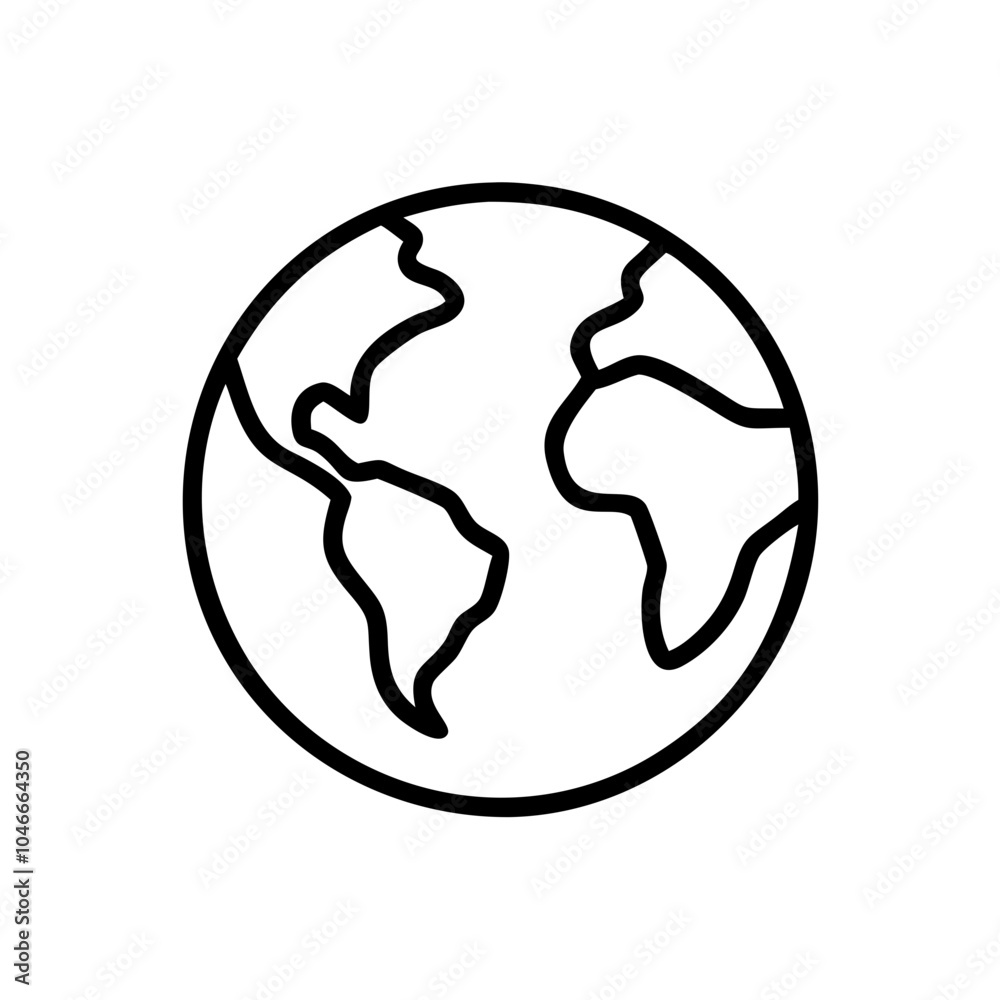 Earth Globe Outline Icon in Black and White Earth Globe Outline Icon in Black and White