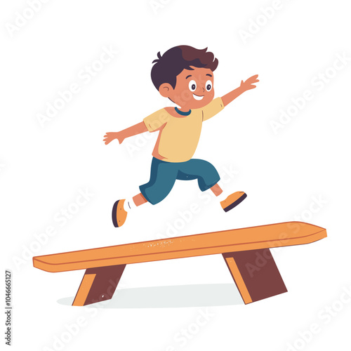 A boy balancing on a balance beam at the playground
