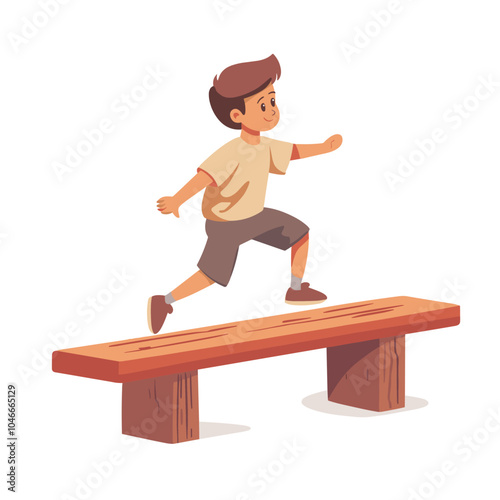 A boy balancing on a balance beam at the playground