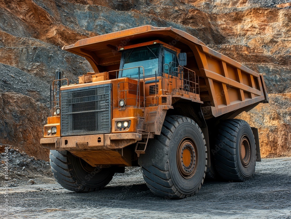 Heavy-duty dump truck navigating rocky terrain at a mining site during daylight hours Heavy-duty dump truck navigating rocky terrain at a mining site during daylight hours