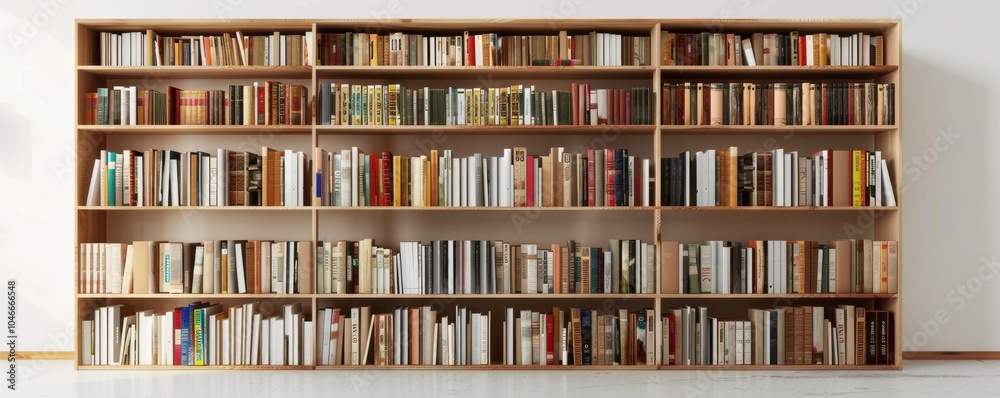 Bookshelf on white background, 4K hyperrealistic photo Bookshelf on white background, 4K hyperrealistic photo