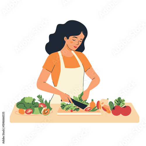 A woman chopping vegetables for a salad