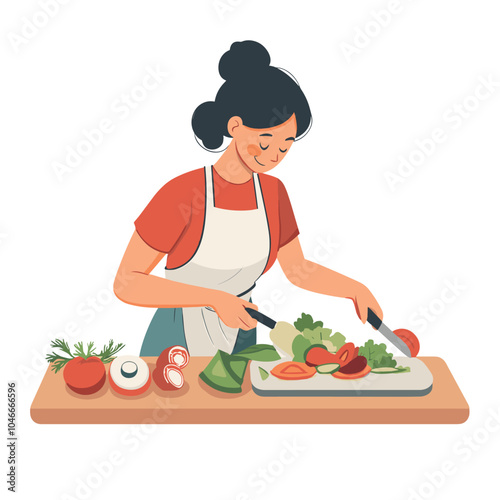 A woman chopping vegetables for a salad