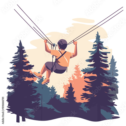 A boy riding a zipline through the trees photo